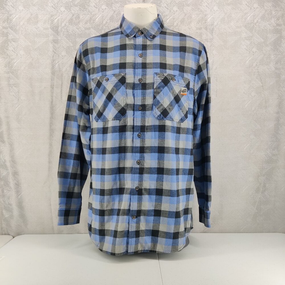 Duluth Trading 40 Grit Flannel Shirt Mens Large Tall Blue Gray Plaid Long Sleeve